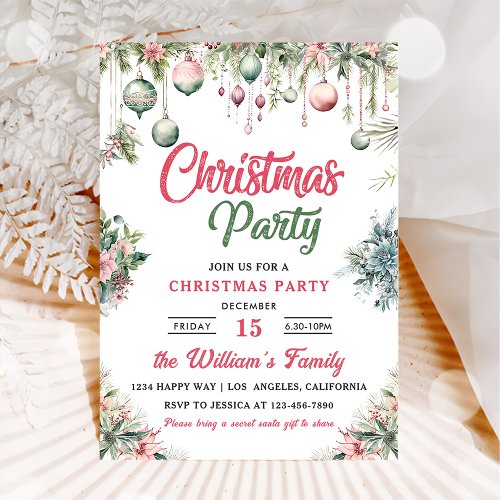 Christmas Floral Christmas Party  Invitation