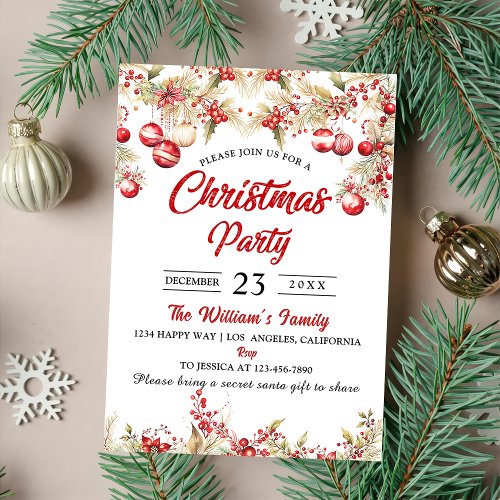 Christmas Floral Christmas Party Invitation