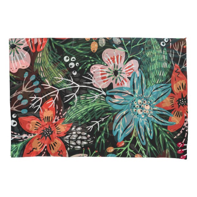 Christmas Floral Colorful Pattern Pillow Case (Front)