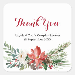 Christmas Floral Couples Shower Thank You Sticker