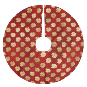 Christmas floral dark red gold poinsettias elegant brushed polyester tree skirt
