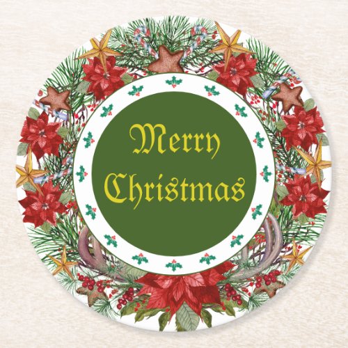 Christmas Floral Decorative Round Paper Coaster