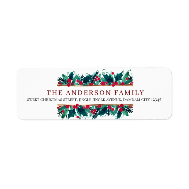 Christmas Floral Elegant Simple Return Address Label (Front)