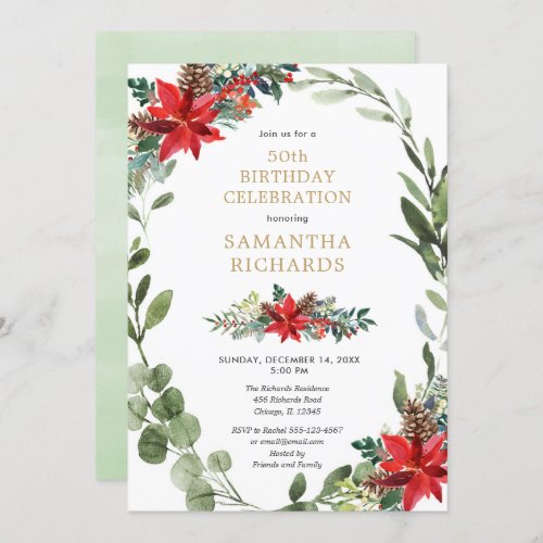 Christmas floral elegant watercolor birthday party invitation