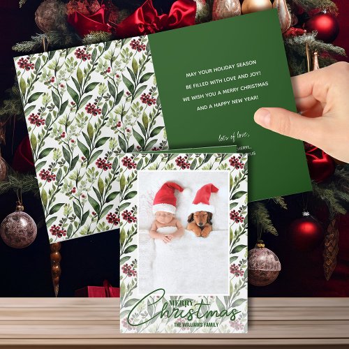 Christmas Floral Folded Photo Holiday Card