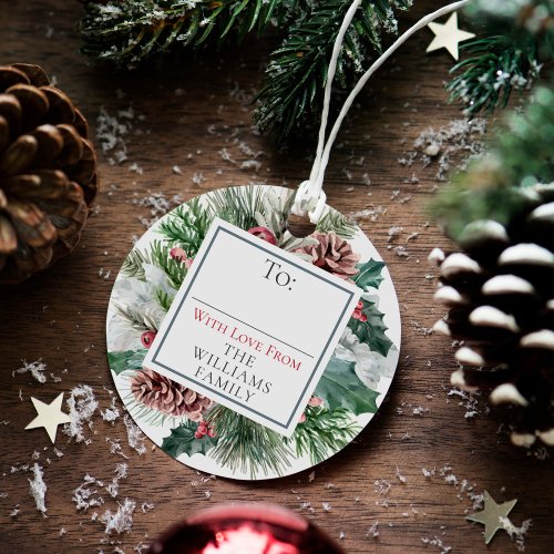 Christmas Floral Foliage To  From Circle Gift Favor Tags