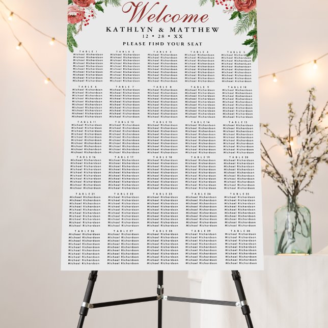 Christmas Floral Foliage Wedding 30 Table Seating  Foam Board (Creator Uploaded)