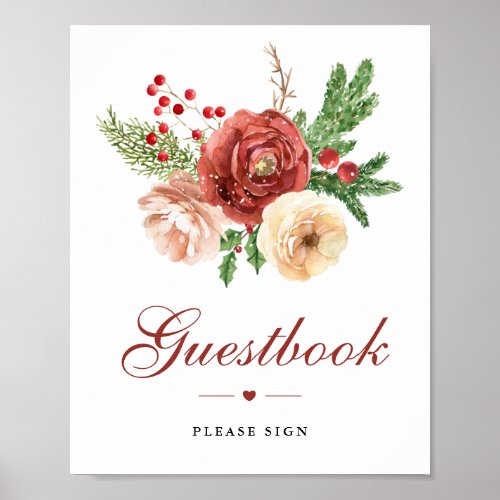 Christmas Floral Foliage Wedding Guestbook Sign