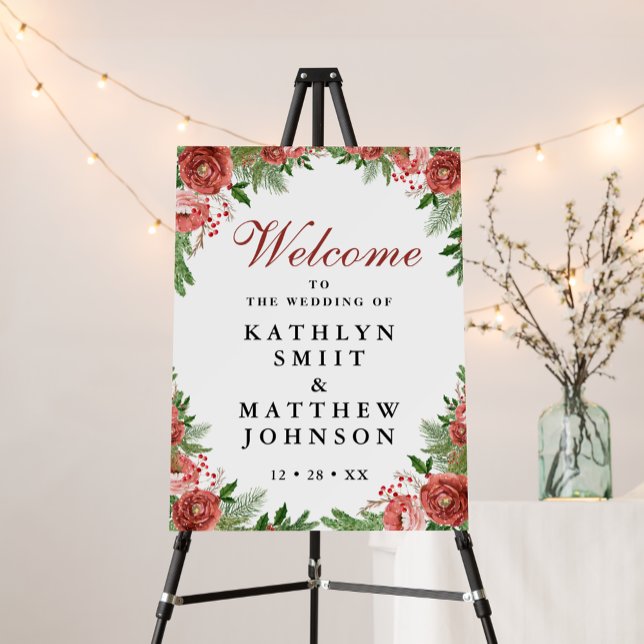 Christmas Floral Foliage Winter Wedding Welcome Foam Board (Creator Uploaded)