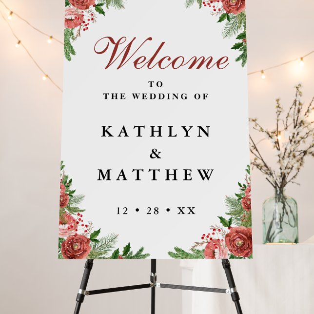 Christmas Floral Foliage Winter Wedding Welcome Foam Board (Creator Uploaded)