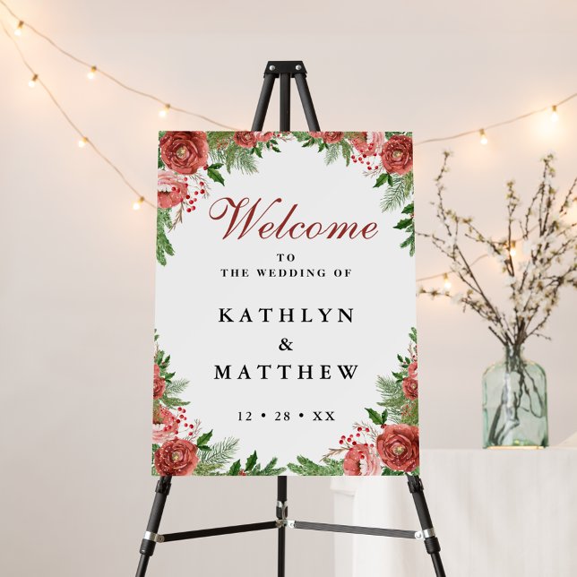 Christmas Floral Foliage Winter Wedding Welcome Foam Board (Creator Uploaded)