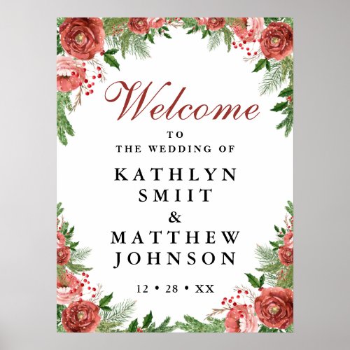 Christmas Floral Foliage Winter Wedding Welcome Poster