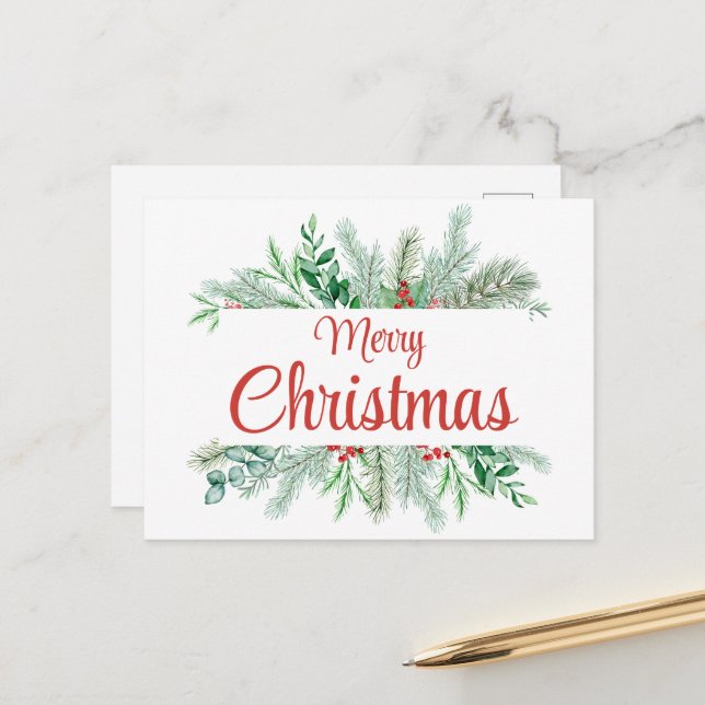 Christmas Floral Frame Merry Christmas Holiday Postcard (Front/Back In Situ)