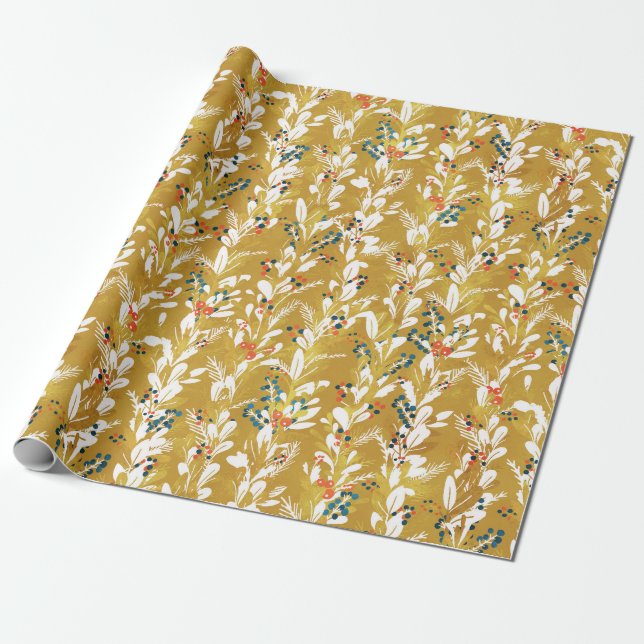 Christmas Floral Garland Wrapping Paper (Unrolled)