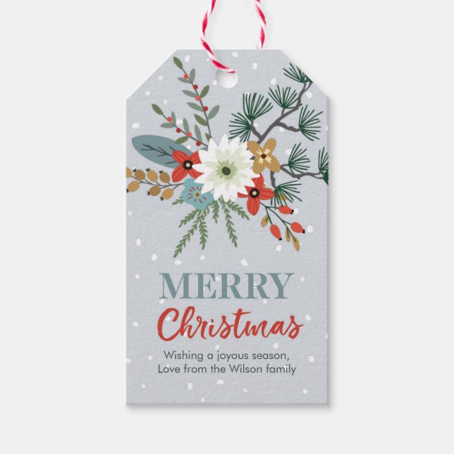 Christmas floral gift tags Personalized (Front)