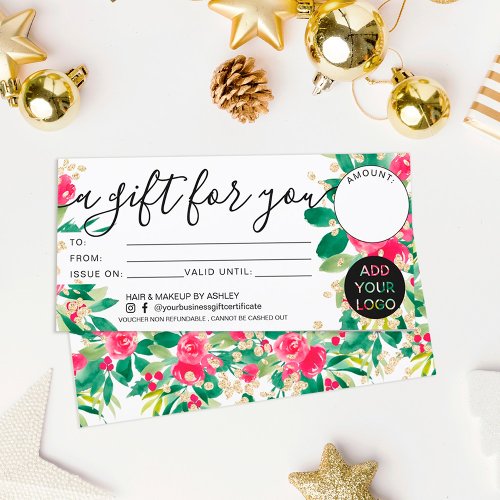 Christmas floral gold gift certificate logo