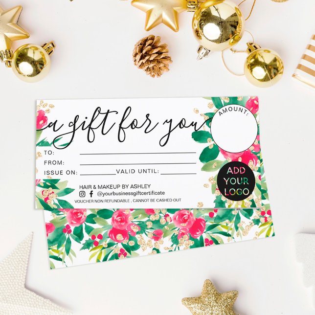 Christmas floral gold gift certificate logo (Creator Uploaded)