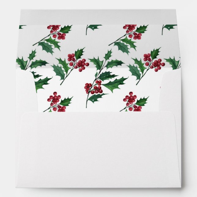 Christmas Floral Green Holly, Red Berry 5x7 Card Envelope (Back (Bottom))