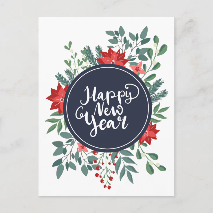 Christmas Floral Happy New Year Holiday Postcard Zazzle