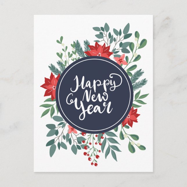 Christmas Floral | Happy New Year Holiday Postcard (Front)