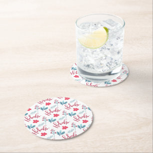 Christmas Floral Ho Ho Ho Holiday Paper Coasters