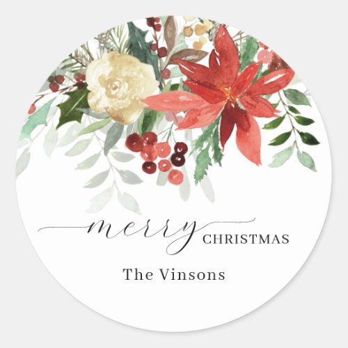 Christmas Floral Holiday Classic Round Sticker