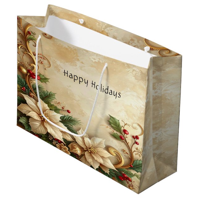Christmas Floral Holiday Gift Bag (Front Angled)