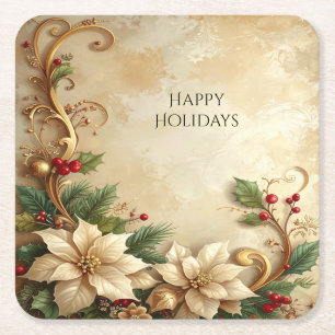 Christmas Floral Holiday Paper Coaster