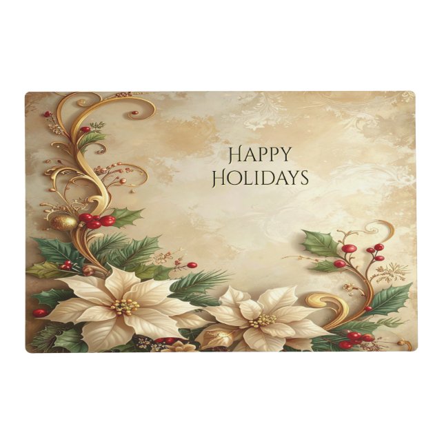 Christmas Floral Holiday Paper Placemat (Front)