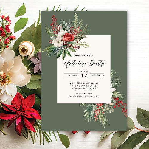 Christmas Floral Holiday Party Invitation