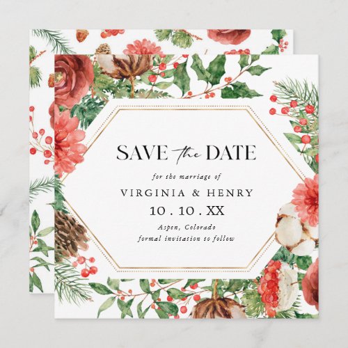 Christmas Floral Holiday Save The Date