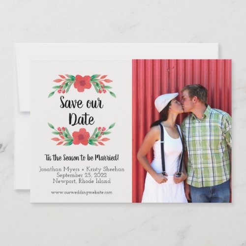 Christmas Floral Holiday Save the Date Photo Card