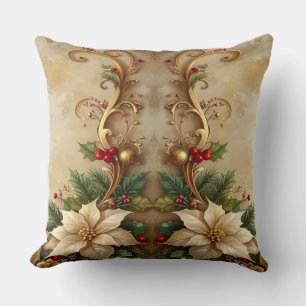 Christmas Floral Holiday Throw Pillow
