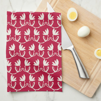Christmas Floral in Red and Ivory Kitchen Towel