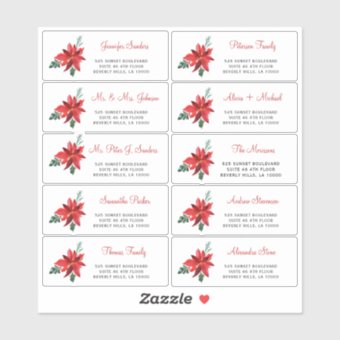 Christmas floral individual guest address labels | Zazzle