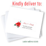 Christmas floral individual guest address labels<br><div class="desc">Personalized Christmas wedding guest name and address mailing labels with an elegant rustic poinsettia flower bouquet and a chic red calligraphy script.</div>