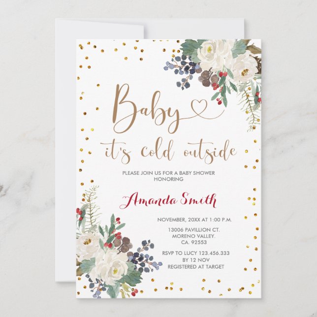 Christmas Floral It's Cold Outside Baby Shower Invitation (Front)