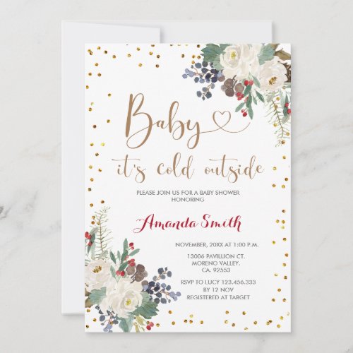 Christmas Floral Its Cold Outside Baby Shower Invitation