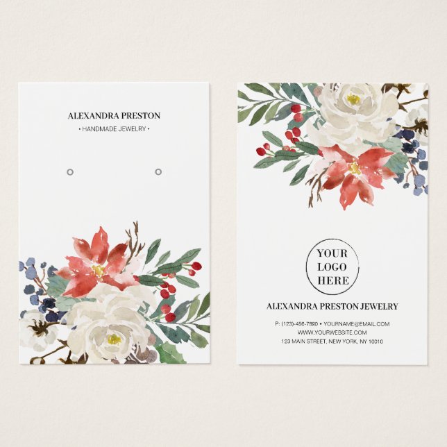 Christmas Floral Jewelry Earring Display Card (Front & Back)