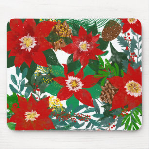 Christmas Floral Leaf Art Mouse Pad