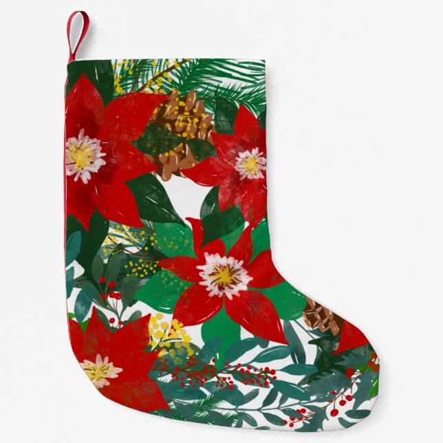 Christmas Floral Leaf Art Small Christmas Stocking (Front)