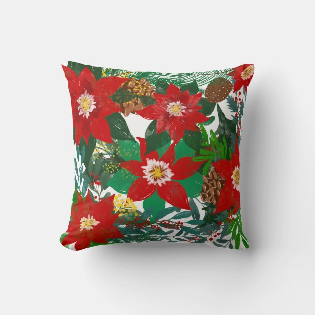 Christmas Floral Leaf Art Throw Pillow (Front)