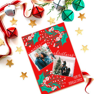 Christmas Floral Leaves Editable Christmas Photo Holiday Card