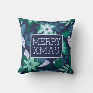 Christmas Floral Merry Xmas Holiday Throw Pillow