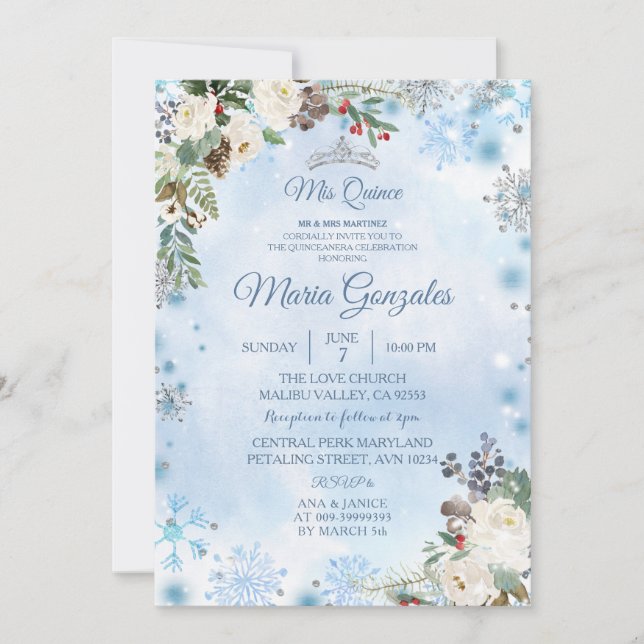 Christmas Floral Mexican Girl Sweet 15th Birthday Invitation (Front)