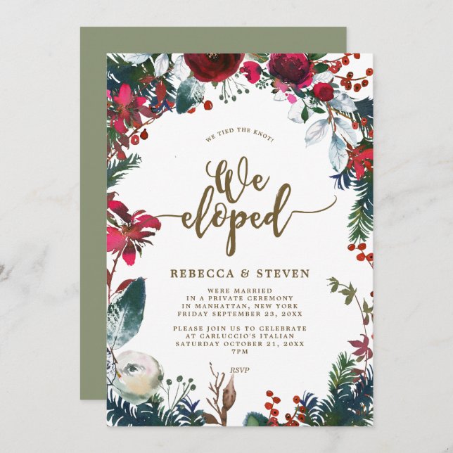 christmas floral modern we eloped invitation (Front/Back)