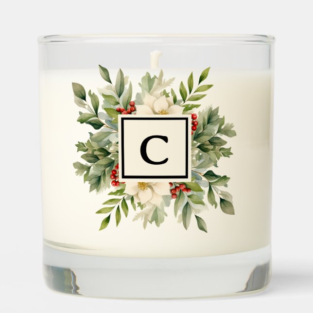 Christmas Floral Monogram Letter Scented Candle (Front)