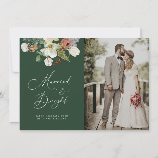 christmas floral newlyweds wedding announcement (Front)