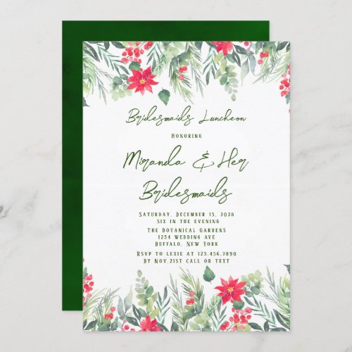 Christmas Floral Paint Leaf Bridesmaids Luncheon  Invitation