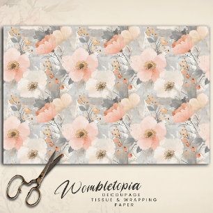 Christmas Floral Pastel Peach & Grey Watercolor Tissue Paper